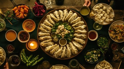 Delicious Spread of Dumplings and Side Dishes