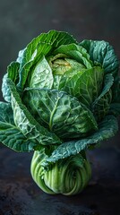 Fototapeta premium Fresh Green Cabbage with Dew Drops - Close Up Photography