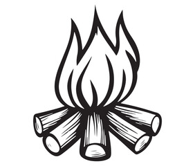 Burning bonfire with a large flame for camping, Illustration of a fire icon, Campfire silhouette vector, Campfire icon