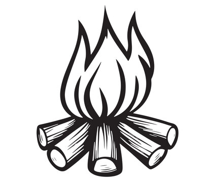 recommend clip art: Burning bonfire with a large flame for camping, Illustration of a fire icon, Campfire silhouette vector, Campfire icon