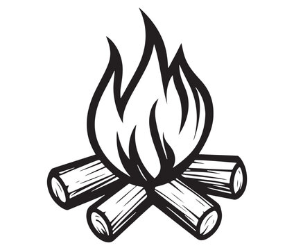 recommend clip art: Burning bonfire with a large flame for camping, Illustration of a fire icon, Campfire silhouette vector, Campfire icon