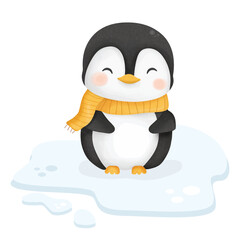 Funny Little Penguin with Ice Background