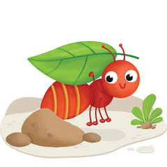 Cute Animal Ant with leaf Funny