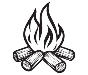 Burning bonfire with a large flame for camping, Illustration of a fire icon, Campfire silhouette vector, Campfire icon