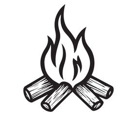 Burning bonfire with a large flame for camping, Illustration of a fire icon, Campfire silhouette vector, Campfire icon