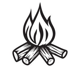 Burning bonfire with a large flame for camping, Illustration of a fire icon, Campfire silhouette vector, Campfire icon