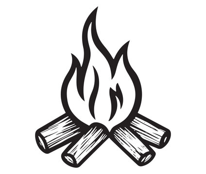 recommend clip art: Burning bonfire with a large flame for camping, Illustration of a fire icon, Campfire silhouette vector, Campfire icon