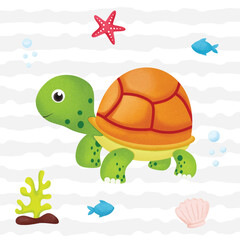 Funny little turtle with background