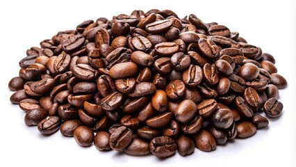 Fototapeta premium Dark roasted coffee beans isolated on white background low angle view