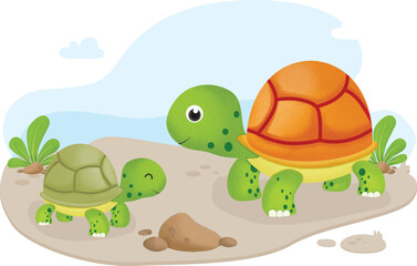 Cute Little Turtle With Background