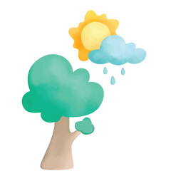 Sun and tree ornament background Watercolor