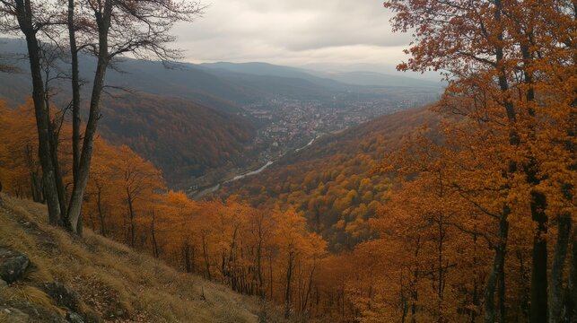 Carpathian Mountains in autumn, river below