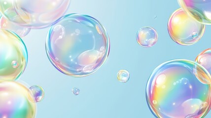 Set of realistic colorful soap bubbles on white background,Soap bubbles for vector illustrations,3d pink soap ball. Realistic rainbow water bubble,Pink soap bubbles float,copy space.