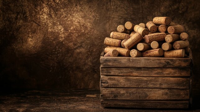 Wooden boxes with used wine corks.