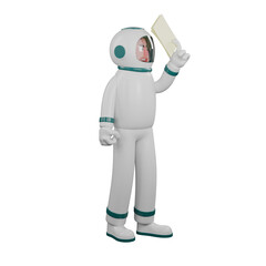 3D Professional in Space. A male astronaut stands holding a sheet of paper in his left hand. Male Astronaut