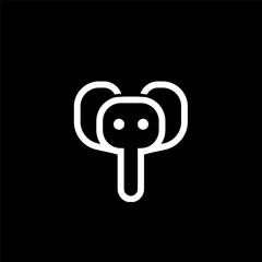 simple minimalist elephant head logo vector illustration, black and white outline line artb