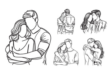 Hand-drawn clipart featuring a couple in a romantic pose, expressing their love