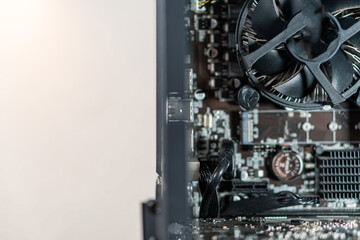 Close-up of Computer Motherboard and Cooling Fan
