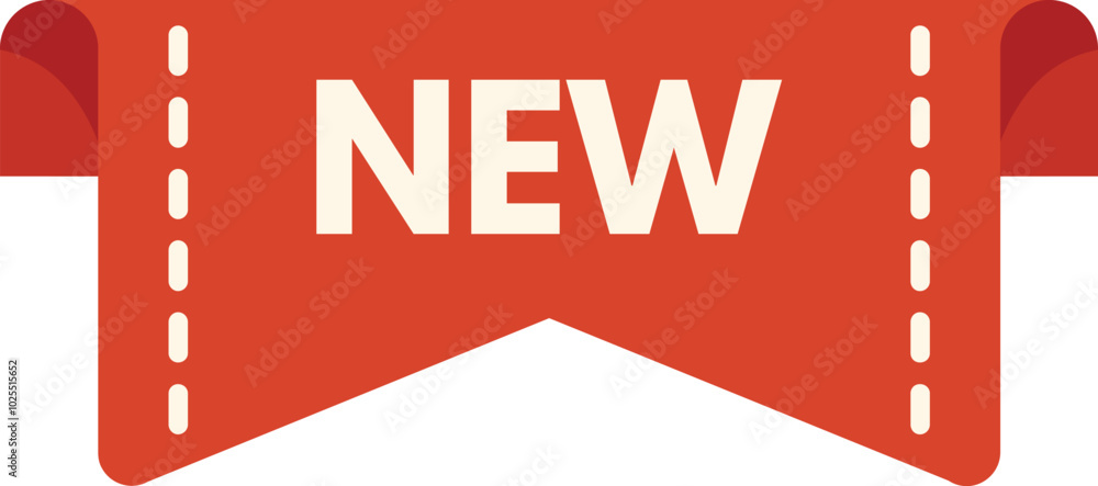 Poster red ribbon banner showing new arrival product label with dashed line