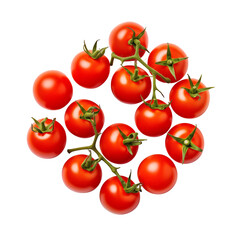 Bright Red Cherry Tomatoes On The Vine Arranged On A Transparent Background