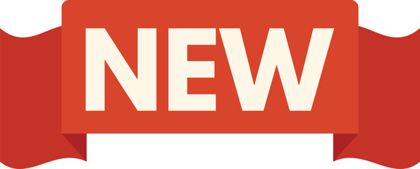 Red ribbon banner stating new with curved edges for retail sales and promotions