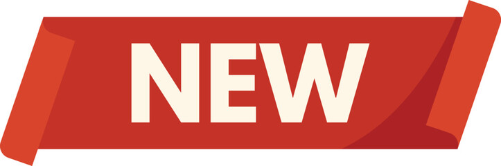 Red ribbon banner with new sign announcing arrival of something new