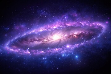 Fototapeta premium Deep violet neon lights against cosmic galaxy background