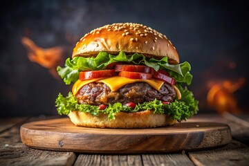 Delectable hamburger masterpiece on table crafted with medium shot