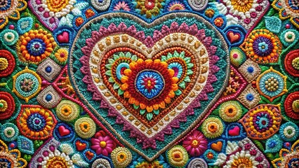 Heart Shape Embroidery Crochet Tile Pattern Background for Unique Home Decor and Textile Art