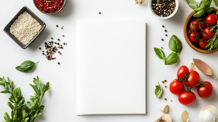 Elegant Cookbook Design Showcasing Light and Diet-Friendly Recipes with a Minimalist White Background