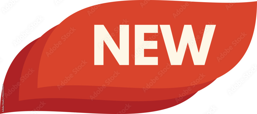 Poster red tag with curled edges is announcing something new
