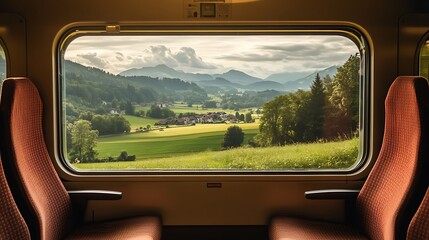 Train Window View of Rural Landscape