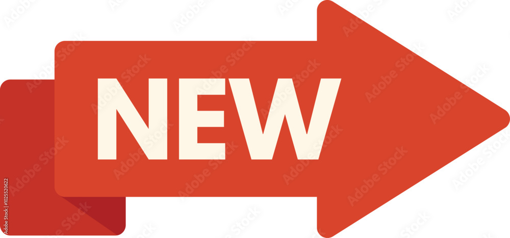 Poster red arrow pointing right with new sign on a white background