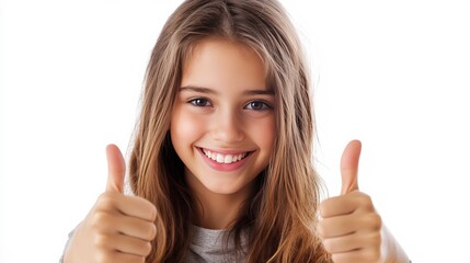 Cheerful teen girl giving thumbs up