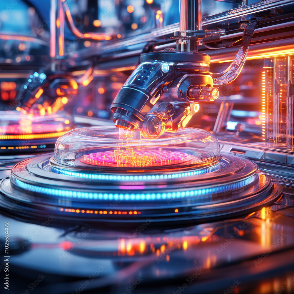 Poster futuristic lab scene featuring advanced ai powered robotic technology, showcasing intricate machiner