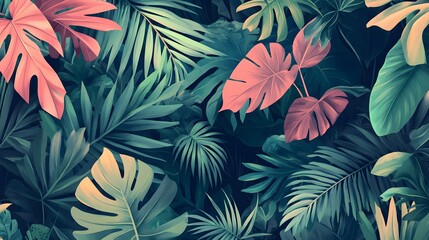 Lush Tropical Foliage with Pink and Green Leaf Variations