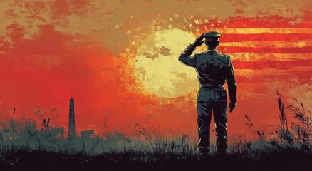 Patriotic tribute with a military salute and the US flag.