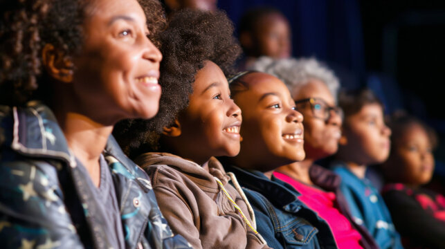 Joyful faces of multigenerational family enjoying community event together, showcasing smiles and connection