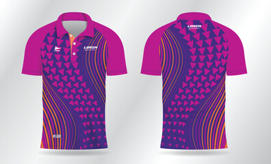Sublimation blue pink and orange polo shirt mockup template design for badminton jersey, tennis, soccer, football or sport uniform