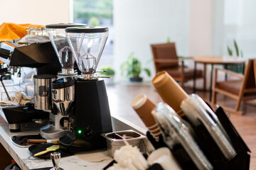 Modern Coffee Shop Counter with Espresso Machines
