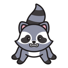 Cute Racoon Cartoon Vector Doodle Illustration