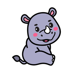 Cute Rhinoceros Cartoon Vector Doodle Illustration