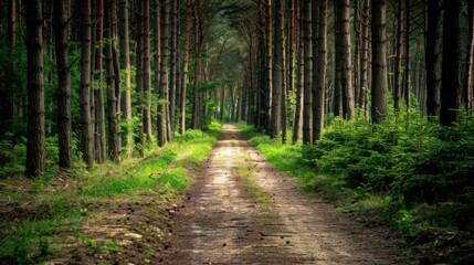 Naklejka premium Path Through a Sunlit Forest