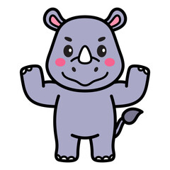 Fototapeta premium Cute Rhinoceros Cartoon Vector Doodle Illustration
