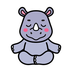 Cute Rhinoceros Cartoon Vector Doodle Illustration