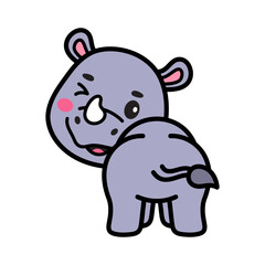 Cute Rhinoceros Cartoon Vector Doodle Illustration