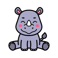 Cute Rhinoceros Cartoon Vector Doodle Illustration