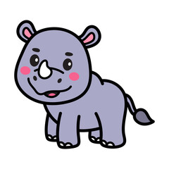 Fototapeta premium Cute Rhinoceros Cartoon Vector Doodle Illustration