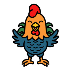Cute Rooster Cartoon Vector Doodle Illustration