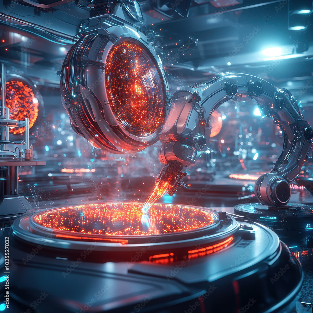 Aufkleber futuristic lab scene featuring ai powered robots with advanced technology, showcasing intricate mach